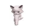 a 3D animated pink and gray cat dancing on two legs'